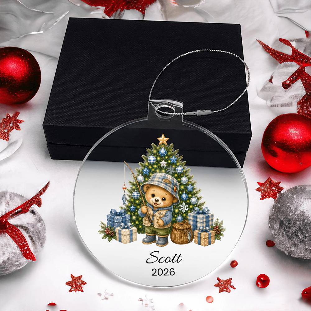 Fishing Teddy Bear Christmas Ornament for Kids