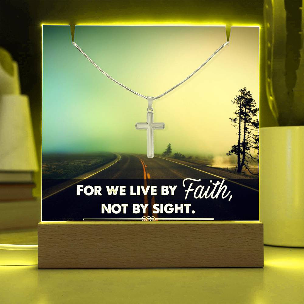 For We Live by Faith Religious Plaque & Cross Gift Set-[Heartfelt Family Gift]