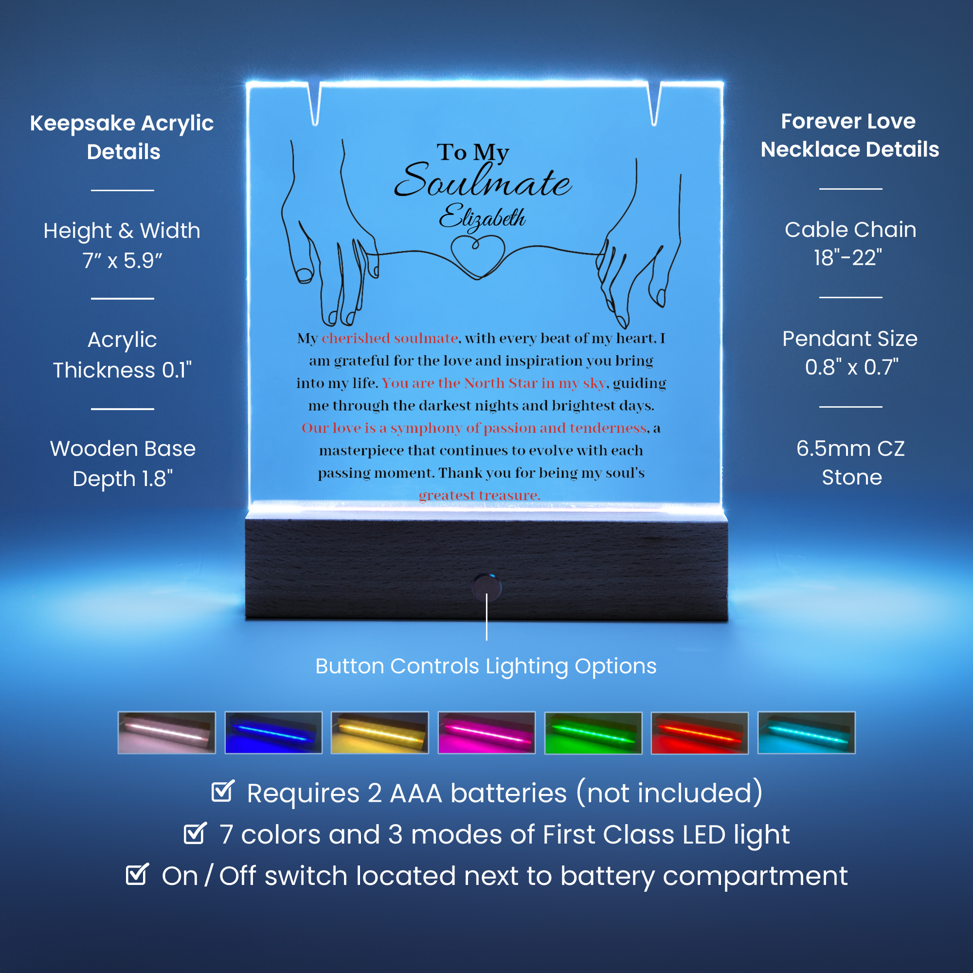 Soulmate  LED Acrylic Heart Necklace & Plaque Gift Set-[Heartfelt Family Gift]