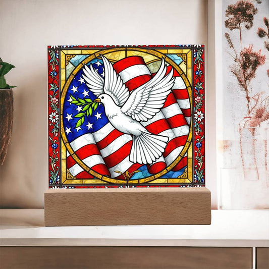 Dove Memorial Flag Lighted Plaque