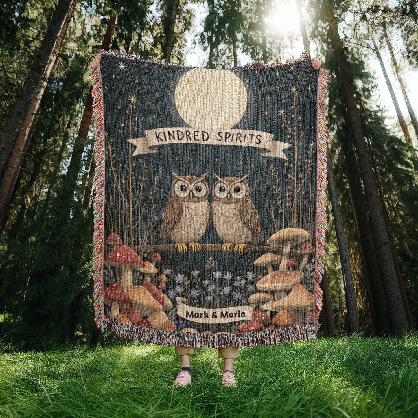 Owl Couple Woven Cotton Blanket Throw-[Heartfelt Family Gift]