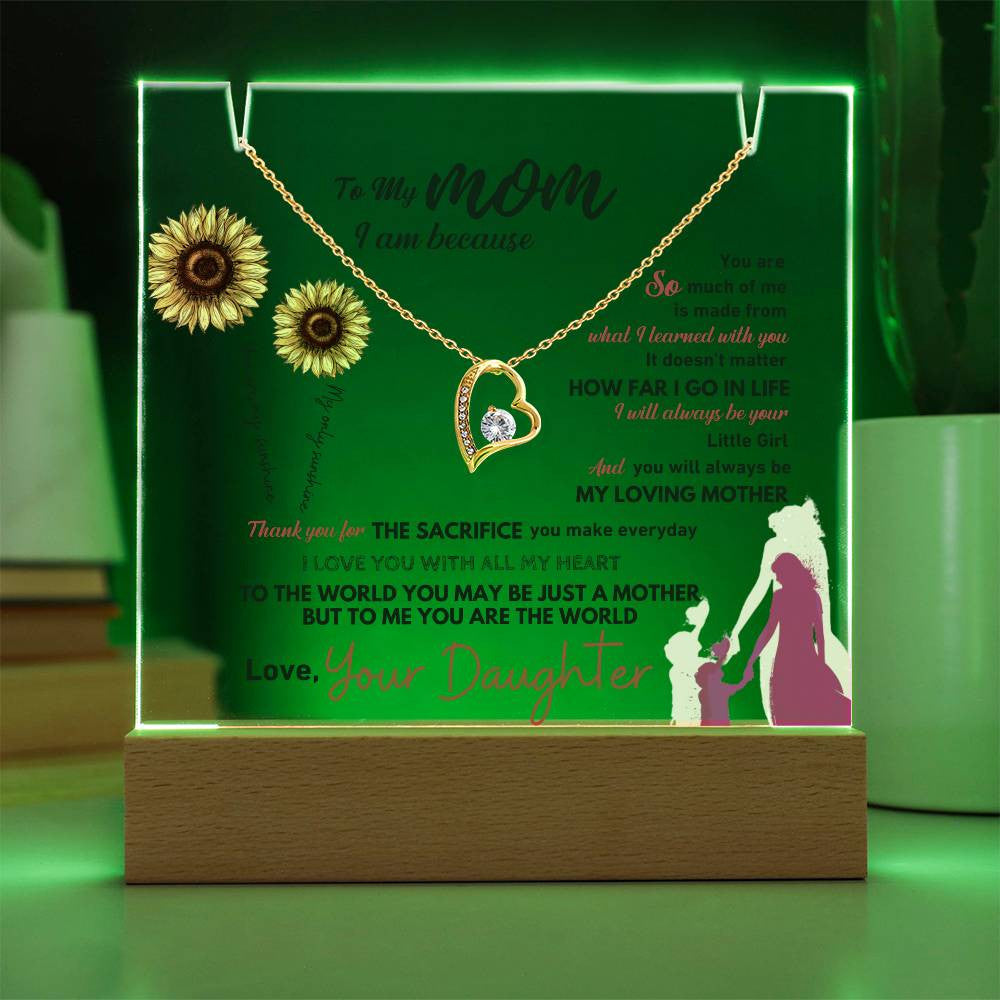 Mom  LED Acrylic Heart Necklace & Plaque Gift Set-[Heartfelt Family Gift]