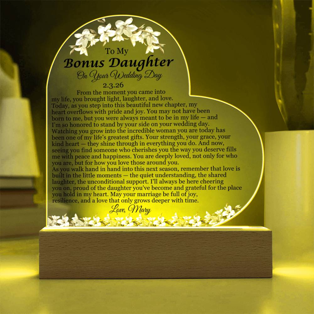 Bonus Daughter Acrylic Heart Plaque