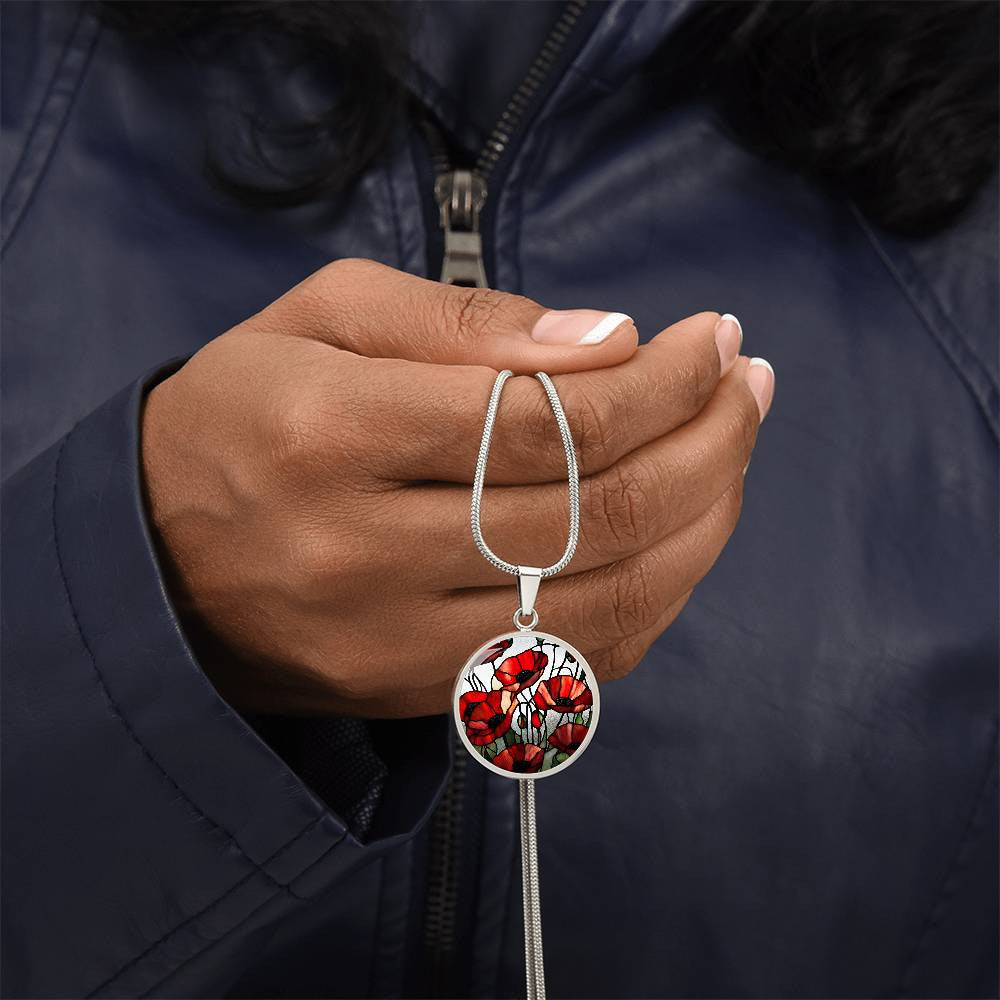Red Poppy Flower Necklace or Bangle Bracelet with Optional Engraving-[Heartfelt Family Gift]