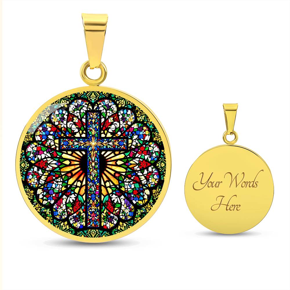 Stained Glass Style Cross Pendant Necklace