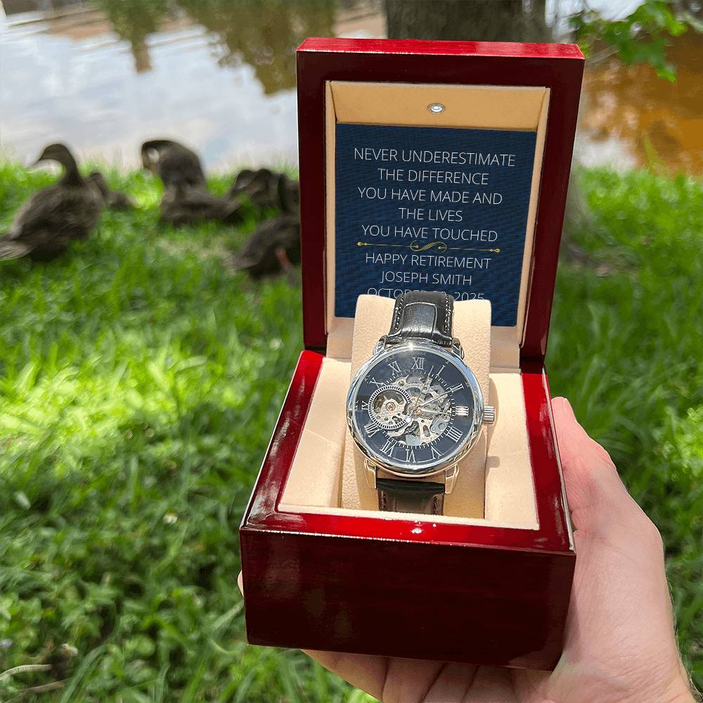 Personalized Retirement Men's Mechanical Watch with LED Gift Box