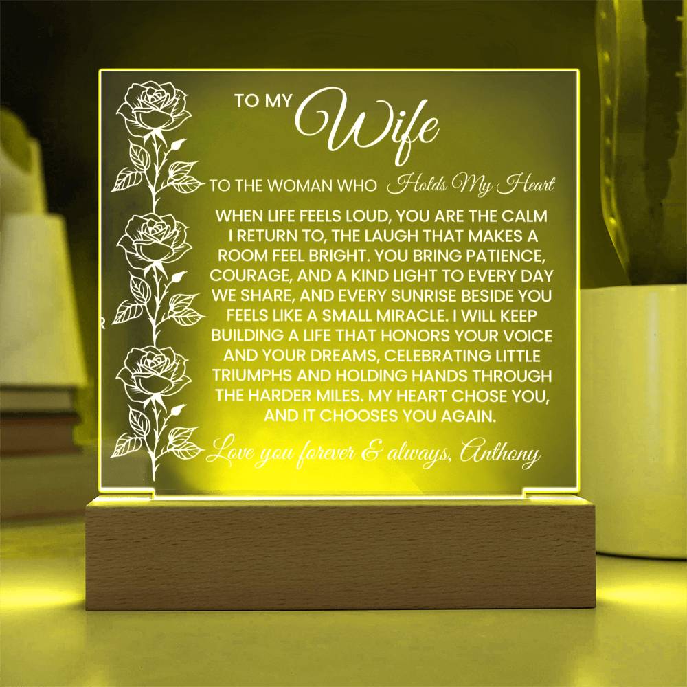 Wife Roses Lighted Plaque Gift