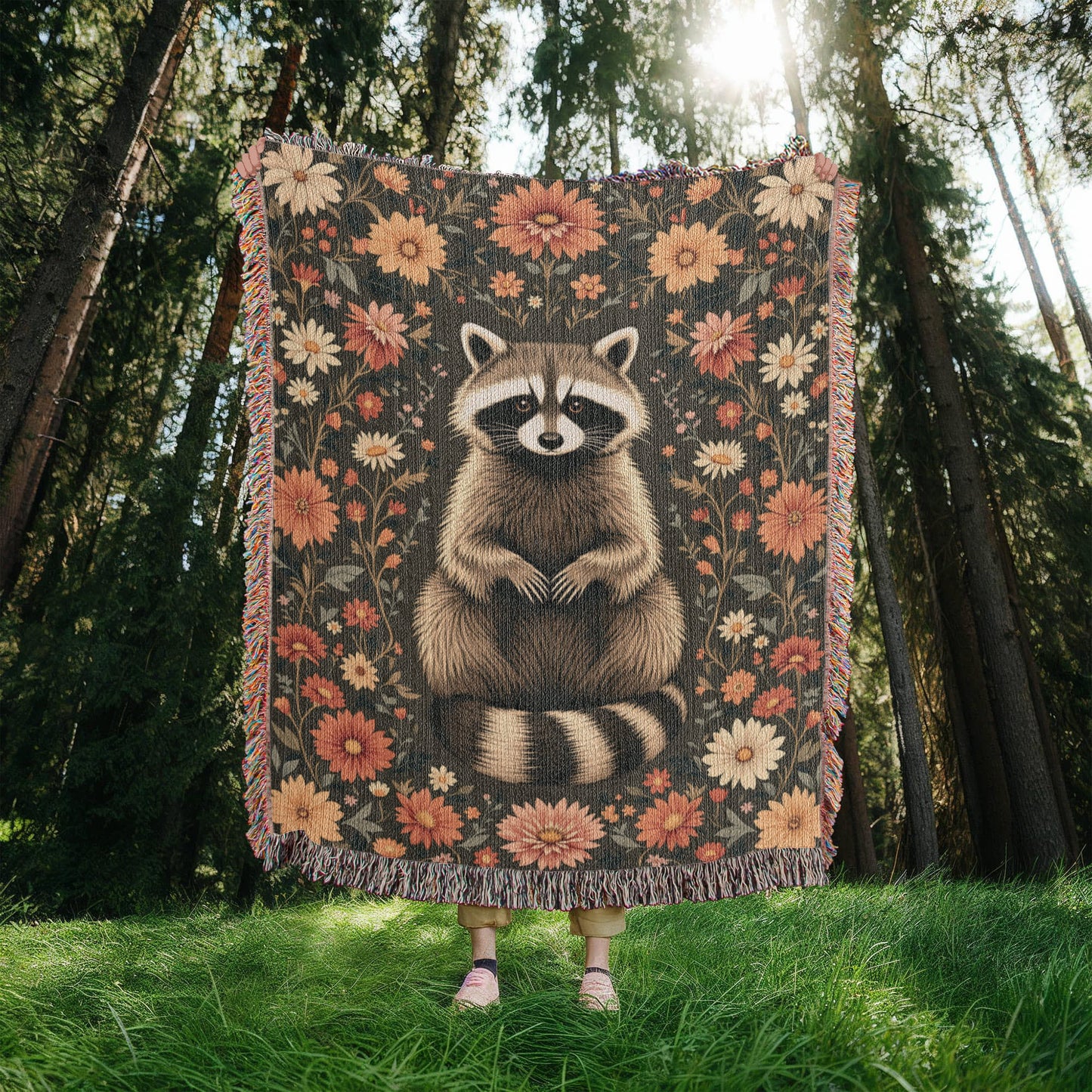 Raccoon Woven Cotton Blanket-[Heartfelt Family Gift]