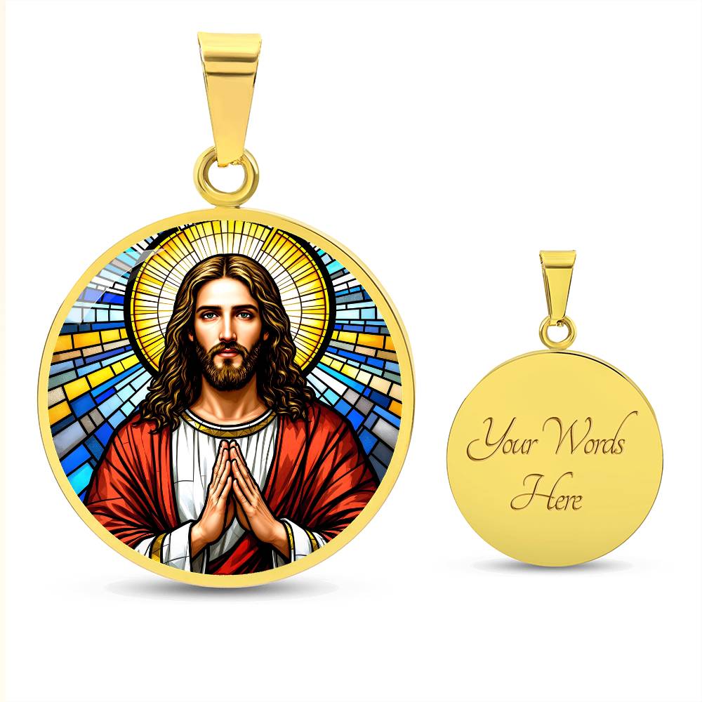 Personalized Jesus Faux Stain Glass Pendant Necklace
