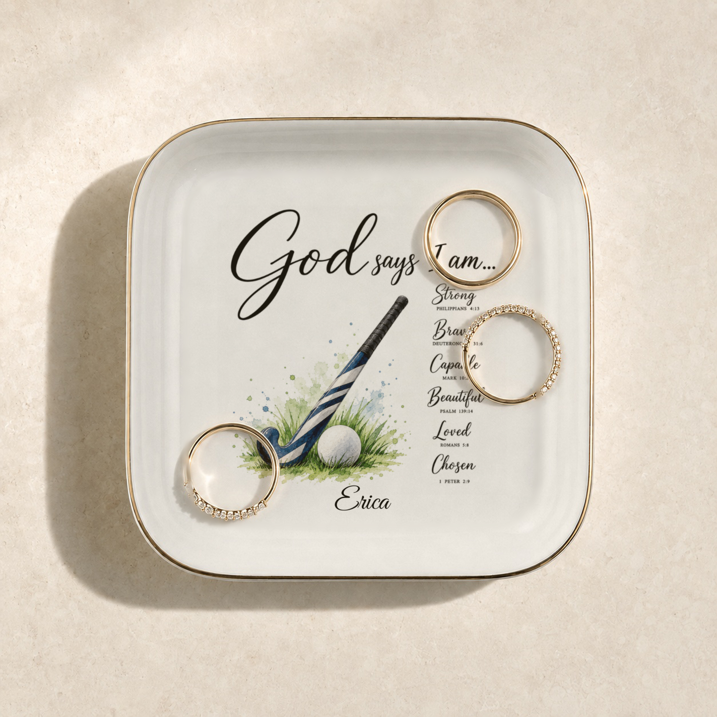 Field Hockey Christian Jewelry Dish Trinket Tray