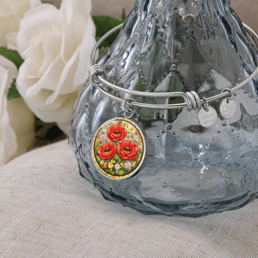 Red Poppy Flowers Personalized Engraved Necklace Bracelet or Keychain