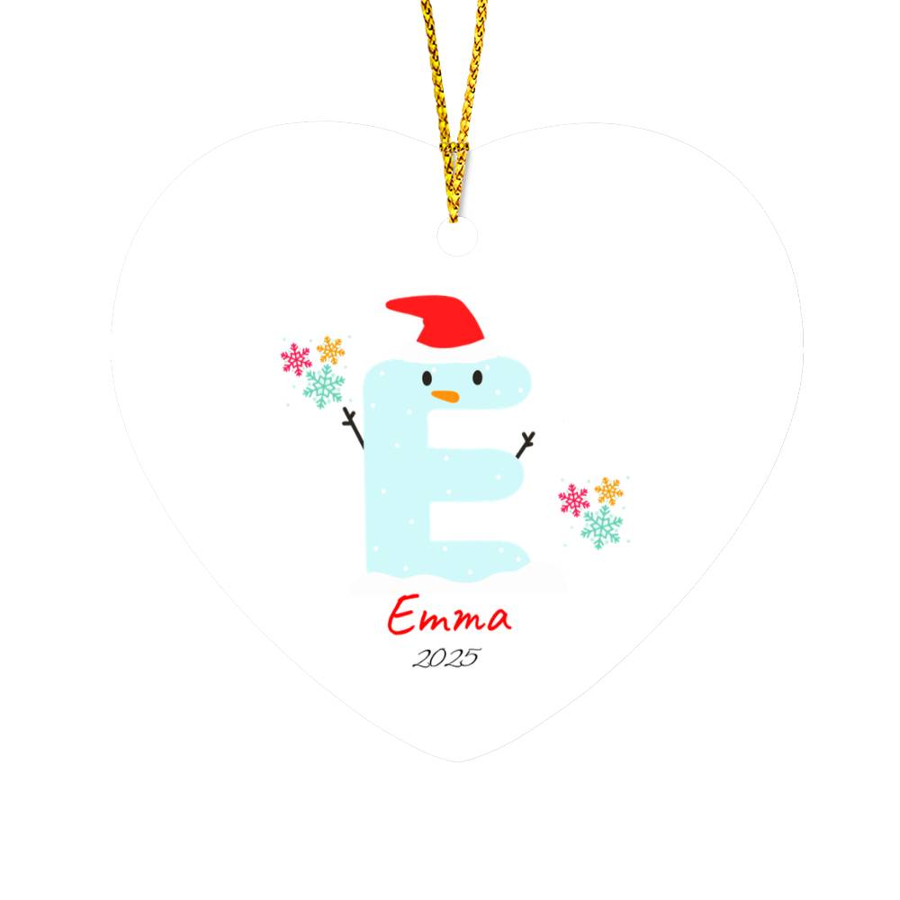 Snowman Letter Monogram High Gloss Heart Ornament