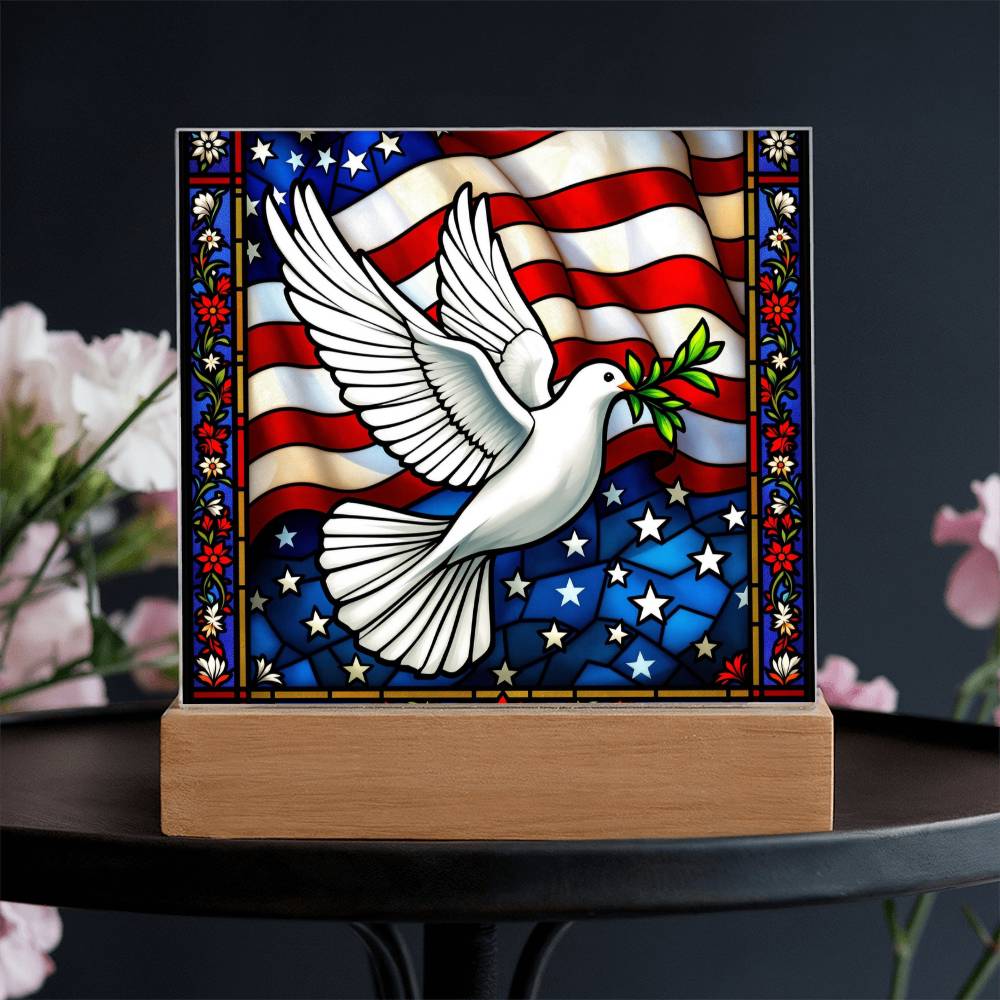 Peace Dove Memorial Flag Lighted Plaque