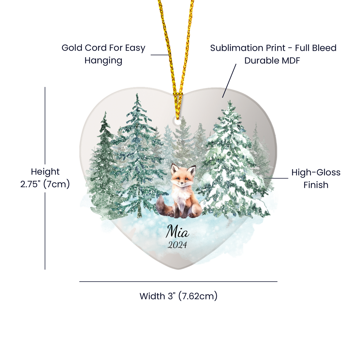 Fox Woodland Heart Christmas Ornament for Kids