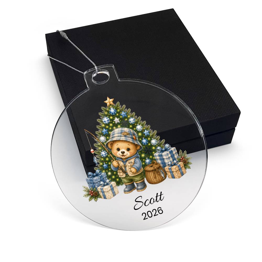 Fishing Teddy Bear Christmas Ornament for Kids