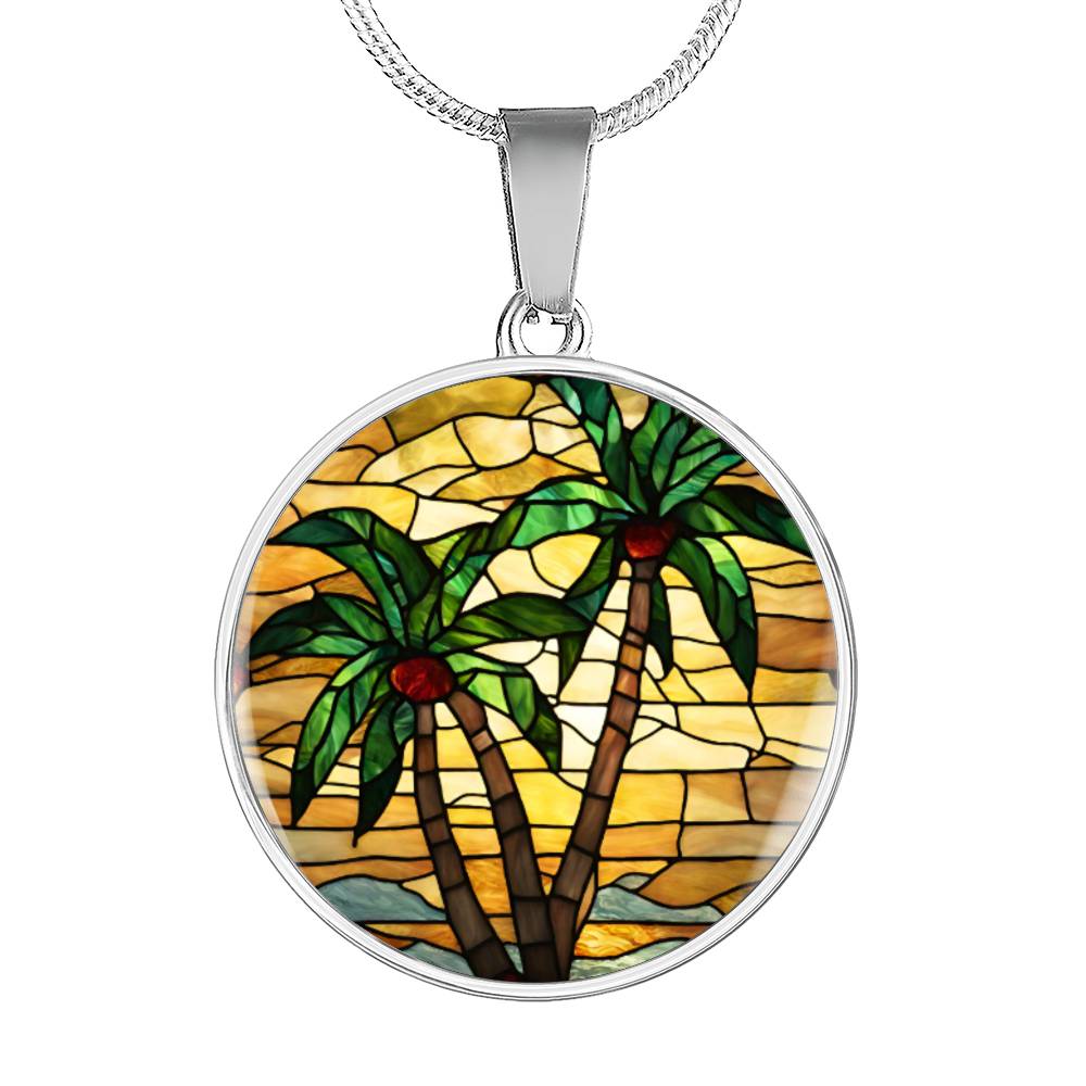 Palm Tree Stained Glass Style Pendant Necklace