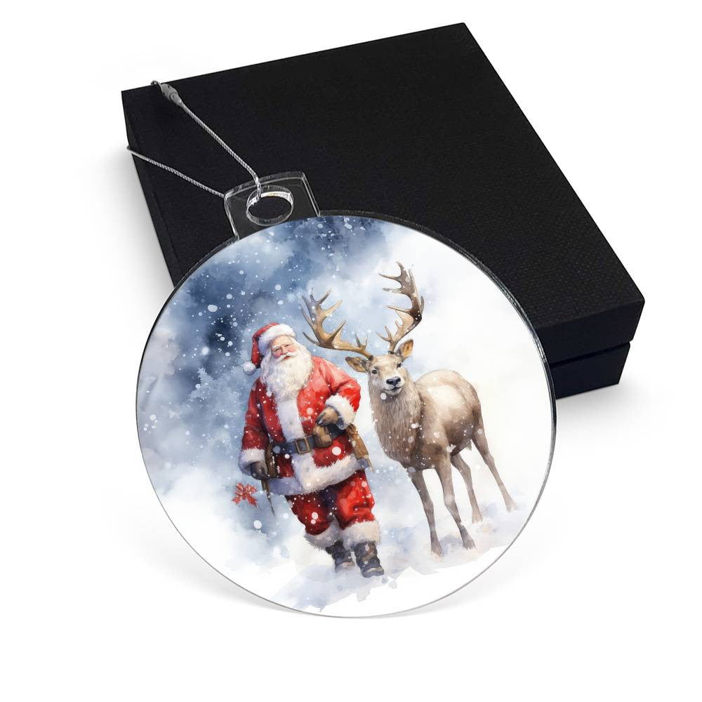 Santa and Reindeer Acrylic Christmas Ornament-[Heartfelt Family Gift]