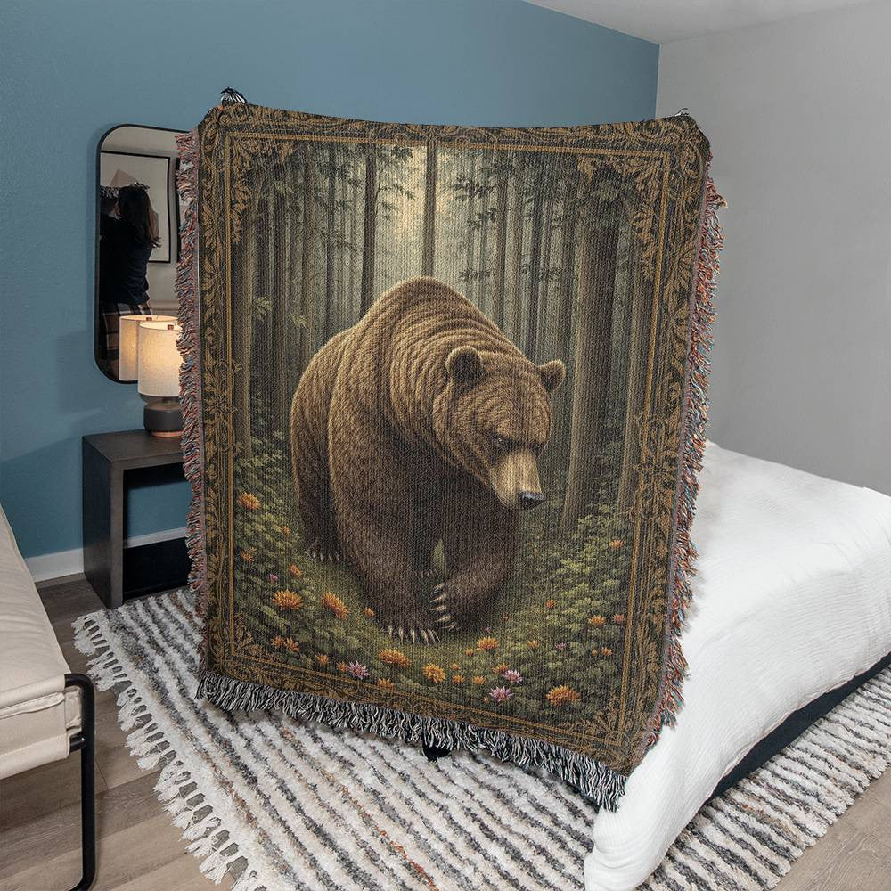 Grizzly Bear Woven Cotton Throw Blanket-[Heartfelt Family Gift]
