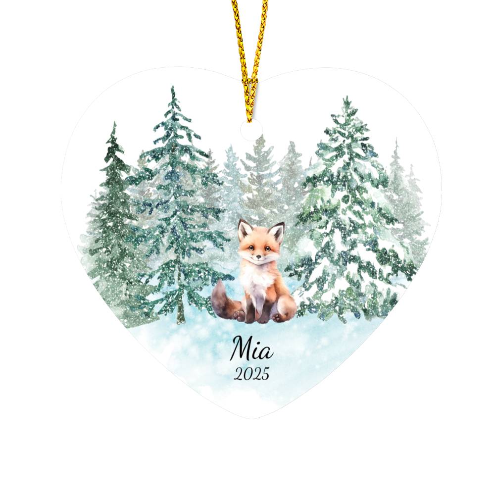 Fox Woodland Heart Christmas Ornament for Kids