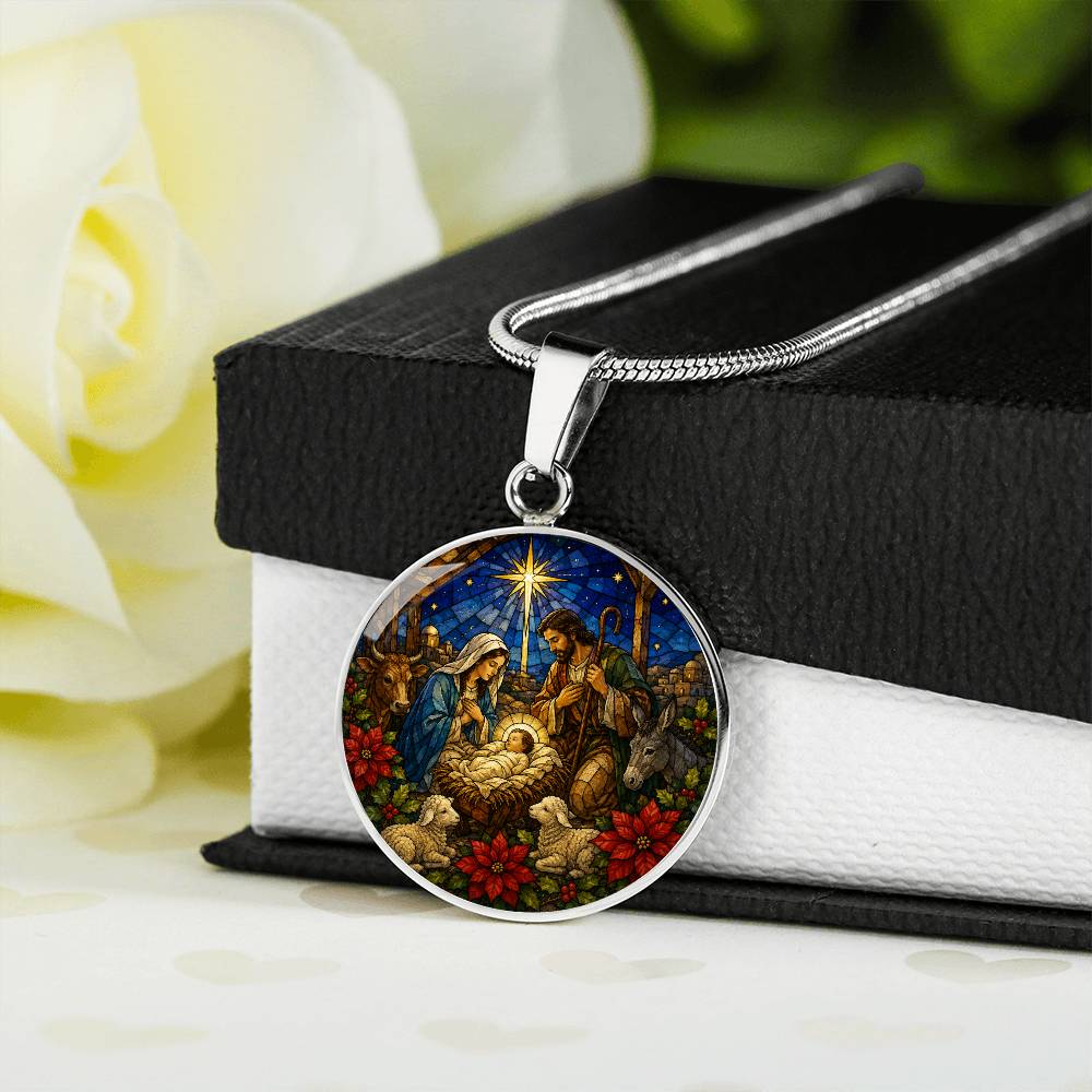 Nativity Scene Necklace, Religious Jewelry Gift, Personalized Christmas Pendant