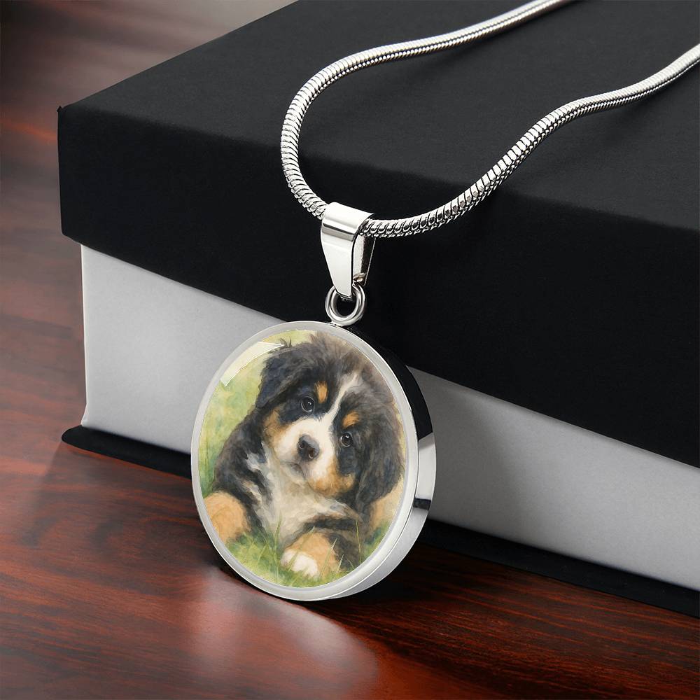 Personalized Watercolor Dog Portrait Necklace with Engraving