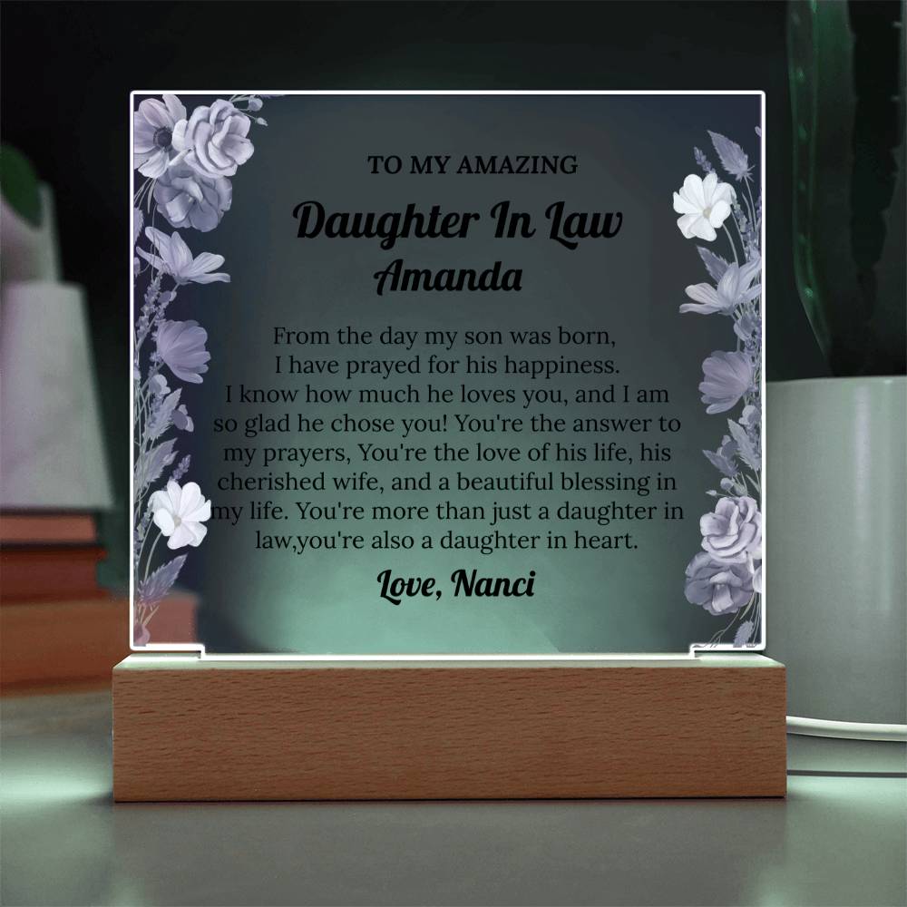 Daughter In Law Gift, Personalized Acrylic Plaque