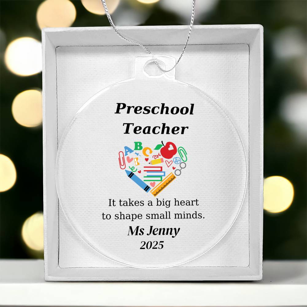 Preschool Teacher Round Christmas Ornament