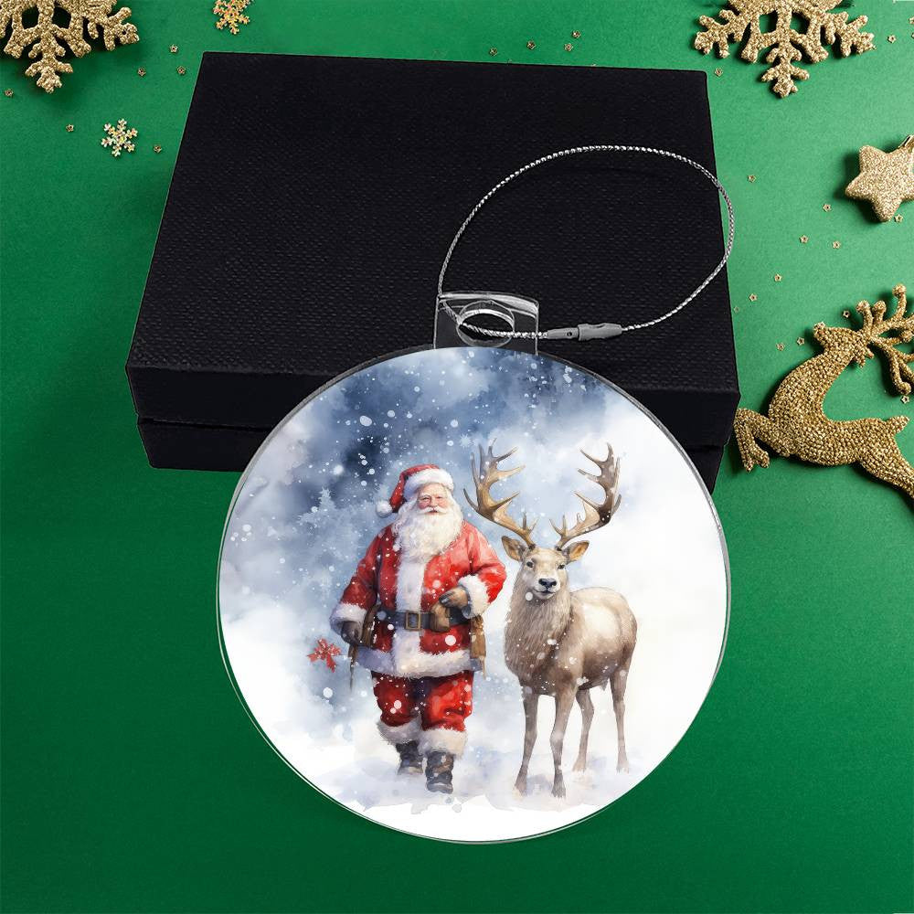 Santa and Reindeer Acrylic Christmas Ornament-[Heartfelt Family Gift]