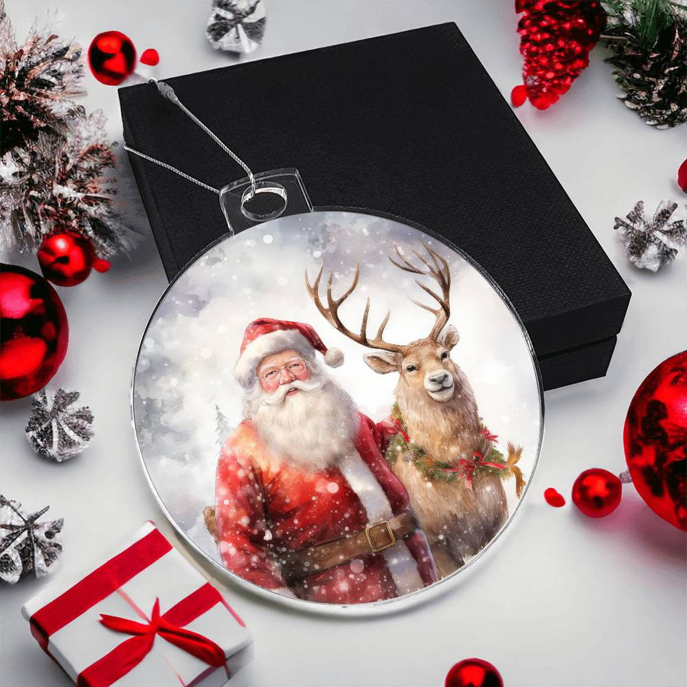 Santa Reindeer Acrylic Christmas Ornament-[Heartfelt Family Gift]