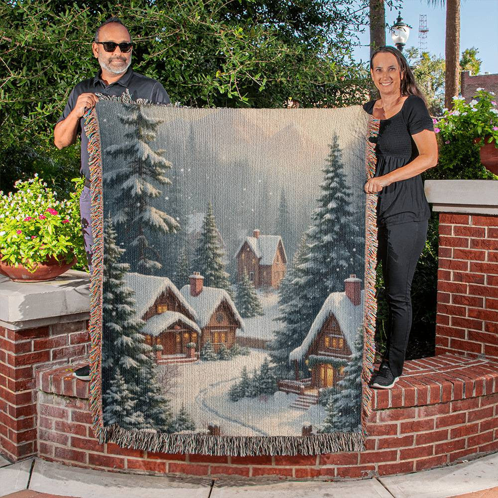 Snowy Village Christmas Woven Blanket-[Heartfelt Family Gift]