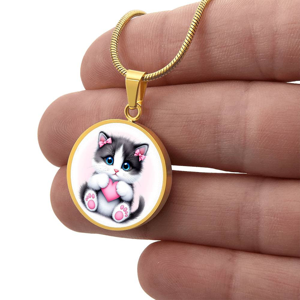 Cat Kitty Heart Necklace Pendant Necklace with Engraving-[Heartfelt Family Gift]