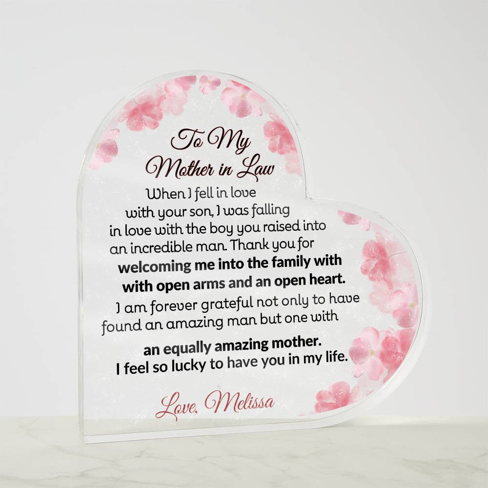 Mother in Law Heart Acrylic Plaque-[Heartfelt Family Gift]