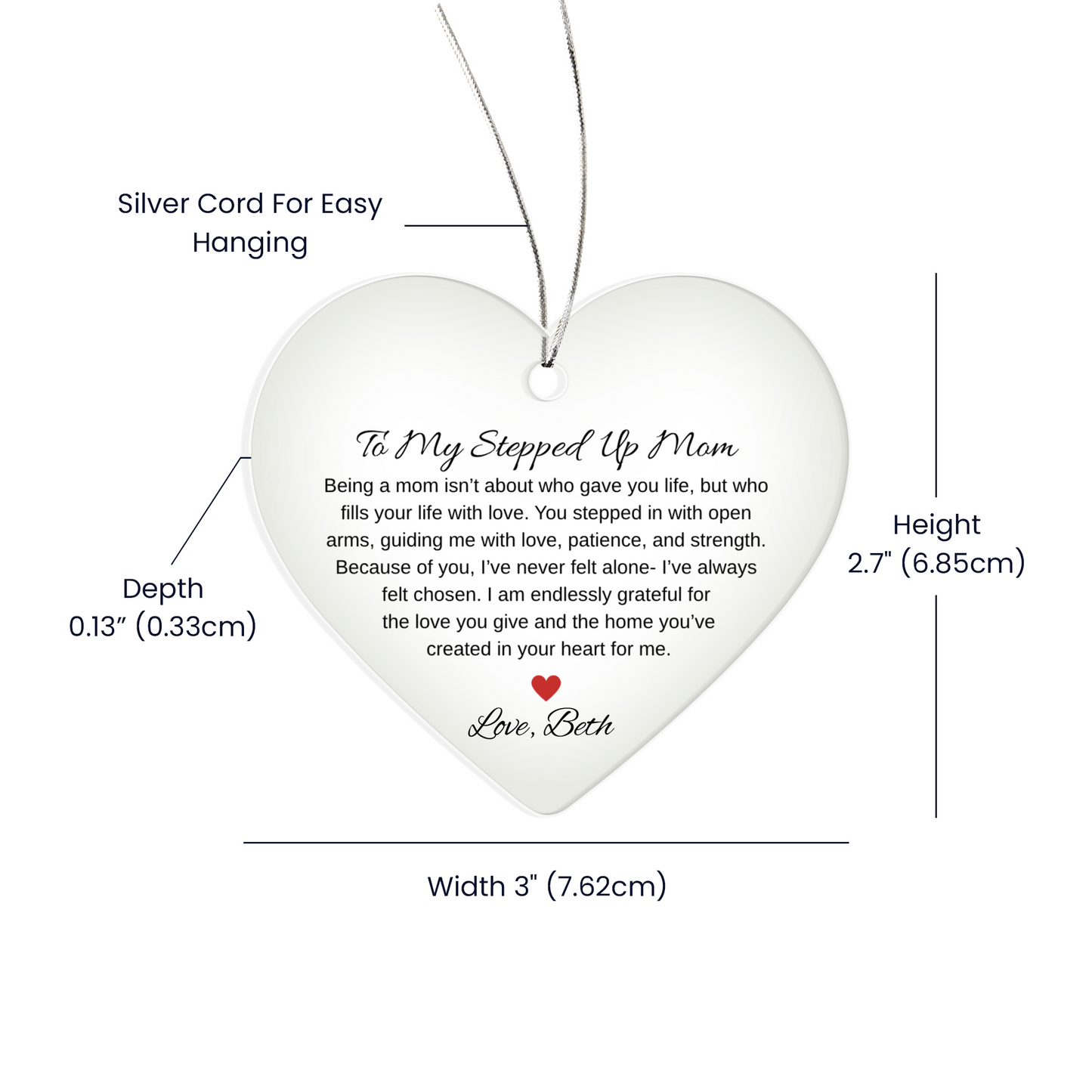 To My Stepped Up Mom Ceramic Heart Ornament