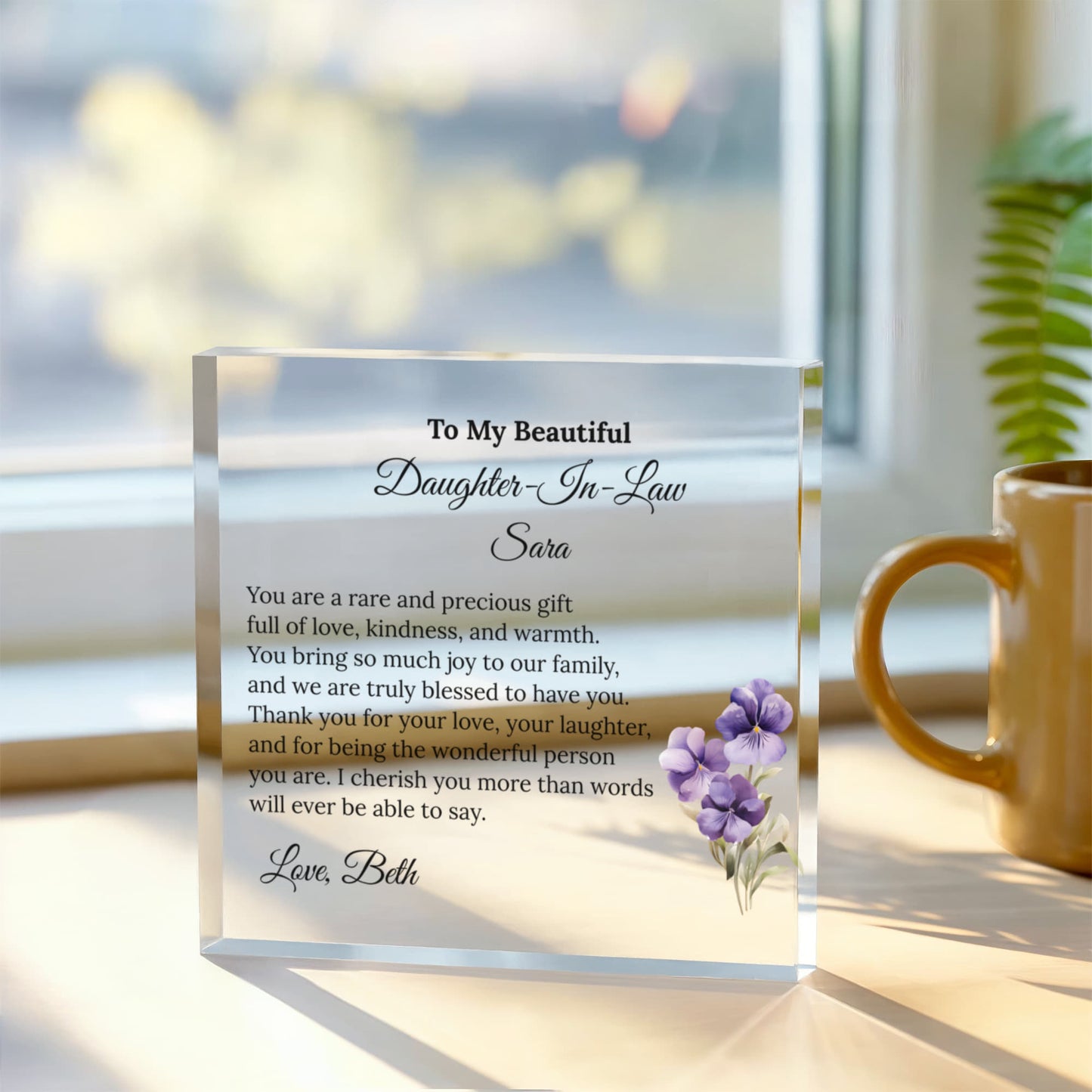 Daughter In Law Acrylic Plaque with Personalized Birthflower