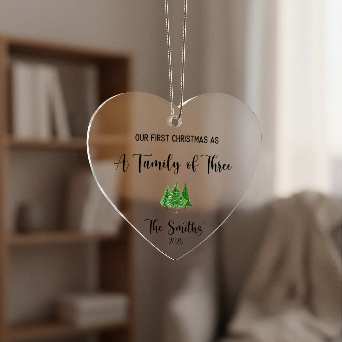 First Christmas As A Family of Three Ceramic Heart Ornament