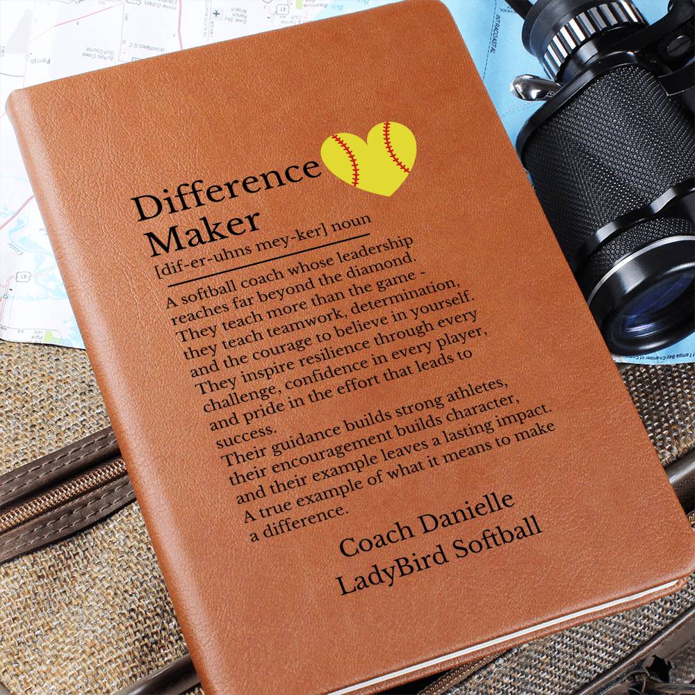 Softball Coach Gift, Leather Journal for Coaches, Inspirational Notebook, Personalized Gift for Mentor, Vegan Leather Diary, Teacher Appreciation