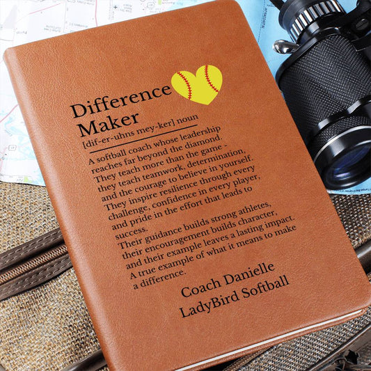 Softball Coach Gift, Leather Journal for Coaches, Inspirational Notebook, Personalized Gift for Mentor, Vegan Leather Diary, Teacher Appreciation