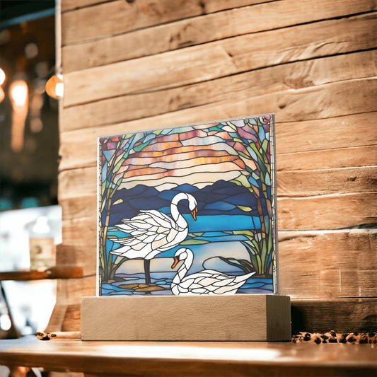 Swans Lake Scene Acrylic Square Plaque-[Heartfelt Family Gift]