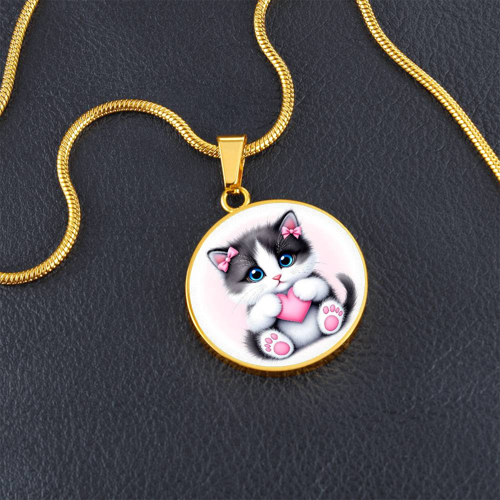 Cat Kitty Heart Necklace Pendant Necklace with Engraving-[Heartfelt Family Gift]