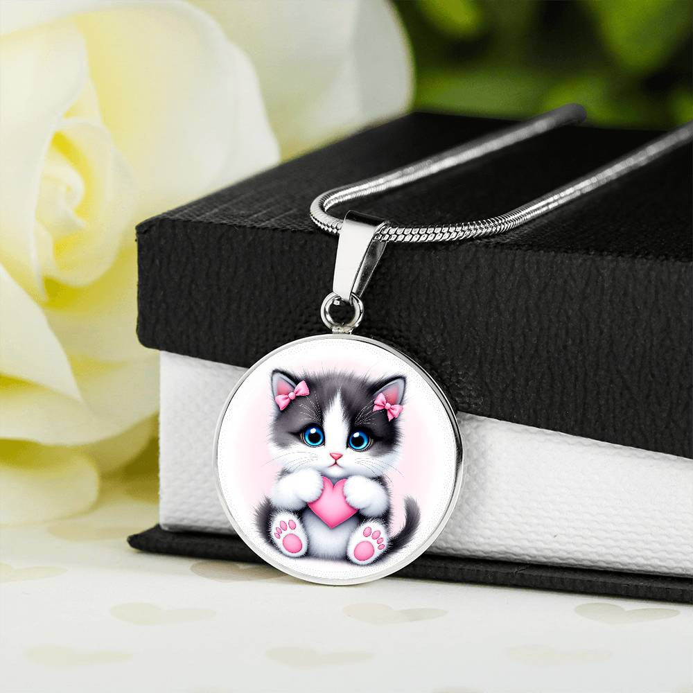 Cat Kitty Heart Necklace Pendant Necklace with Engraving-[Heartfelt Family Gift]