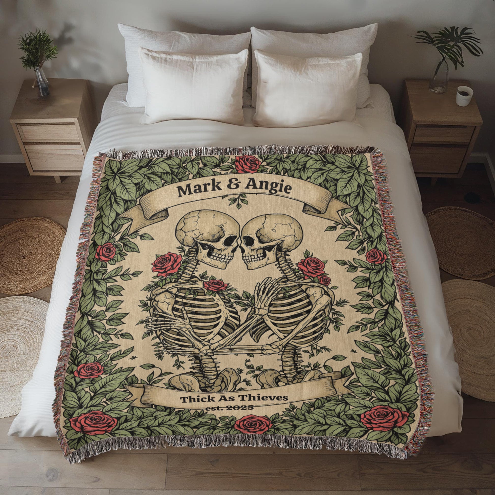 Personalized Skeleton Couple Woven Blanket-[Heartfelt Family Gift]