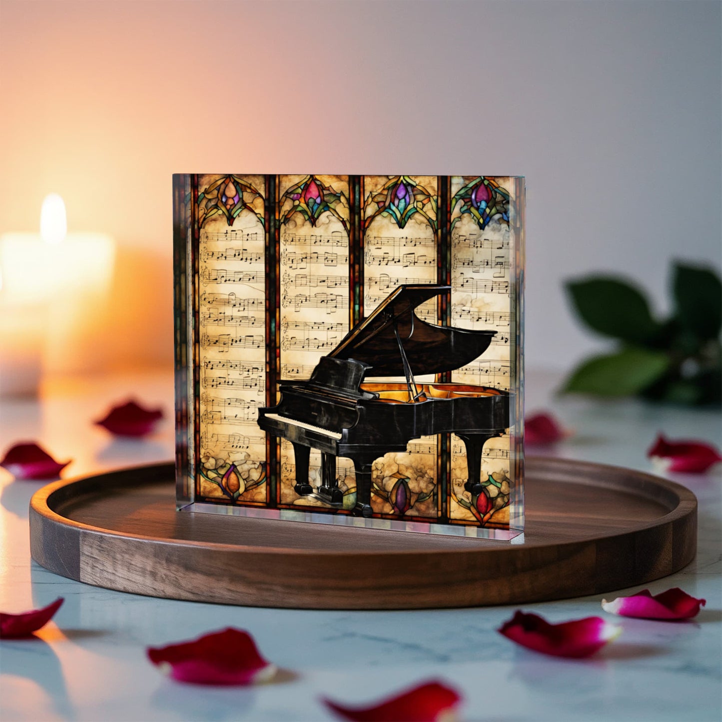 Piano Stained Glass Style Acrylic Decor for Music Lover