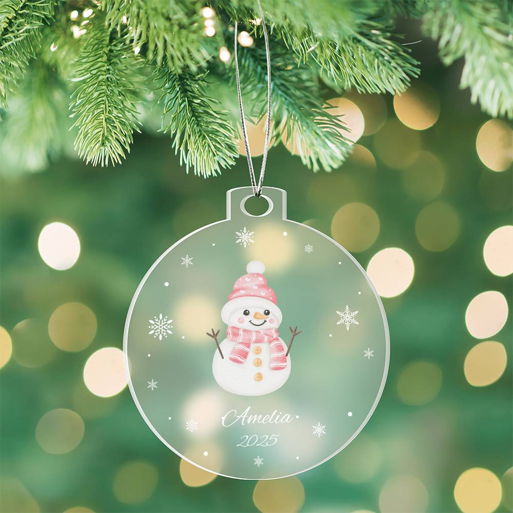 Pink snowman Christmas tree ornament