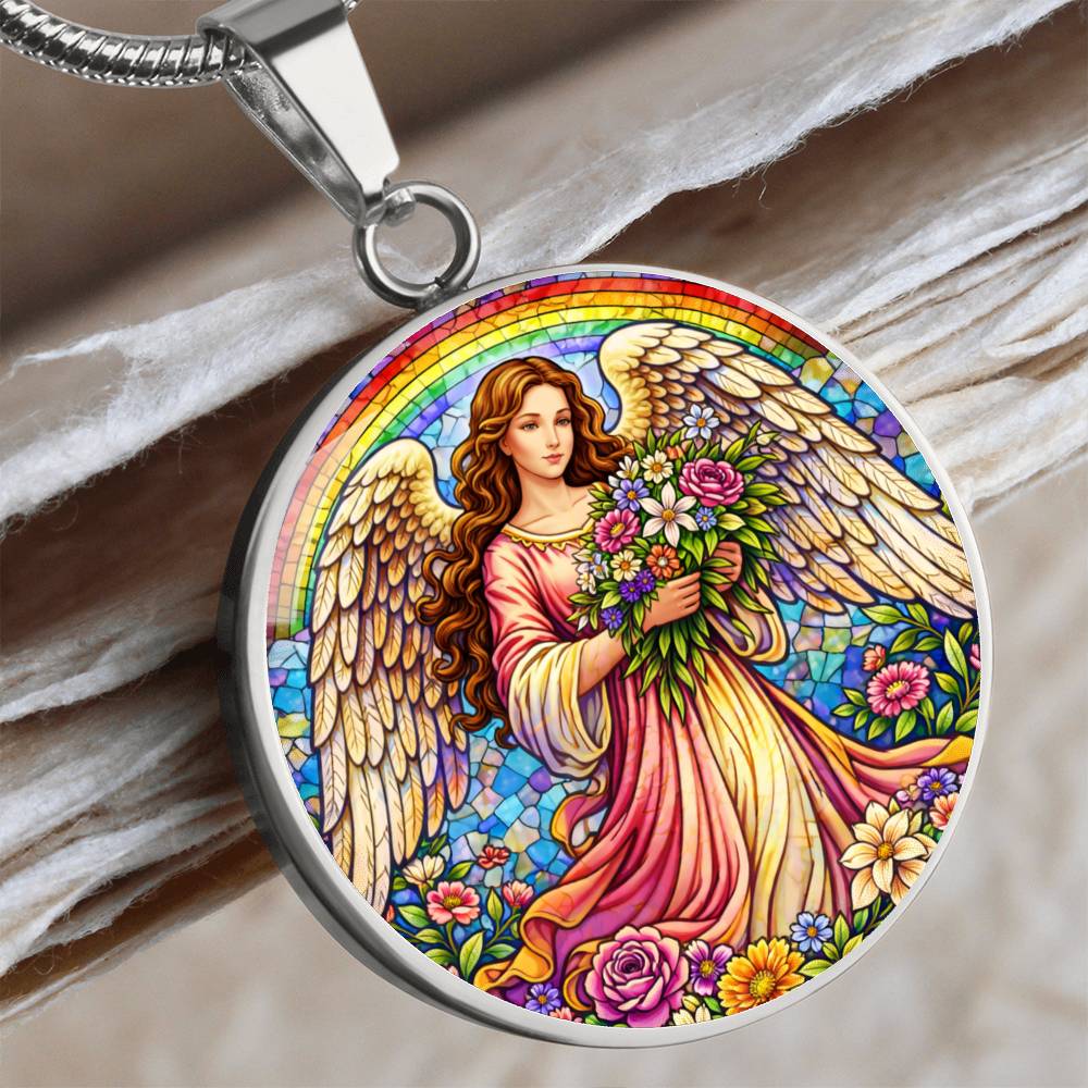 Floral Angel Personalized Engraved Necklace Bracelet or Keychain
