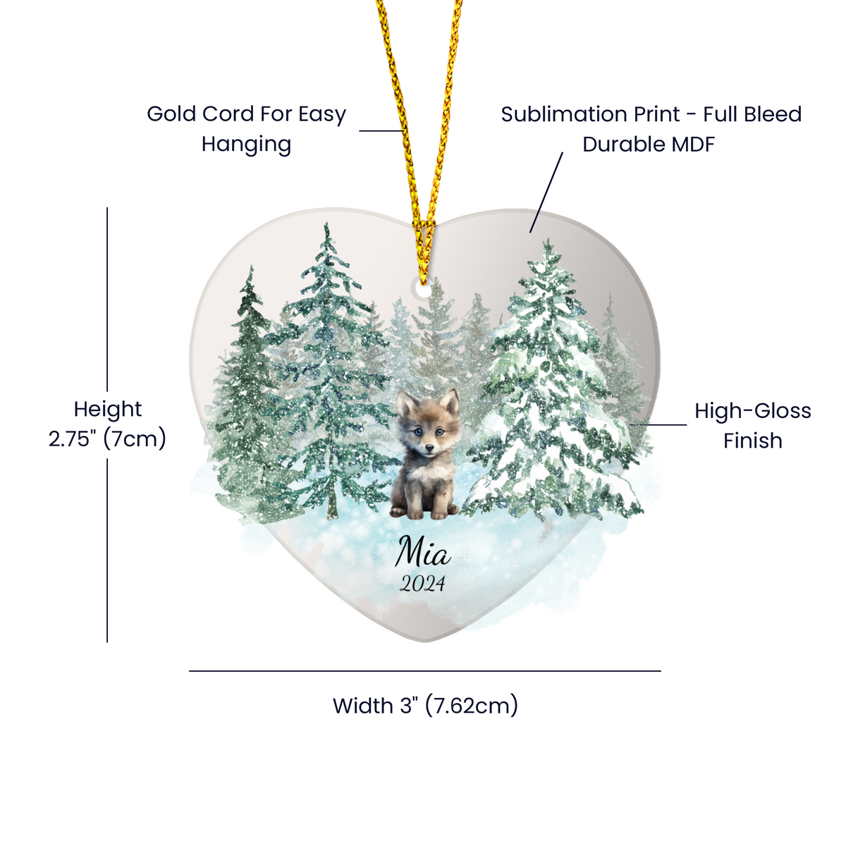 Wolf Woodland  Animal Heart Christmas Ornament for Kids