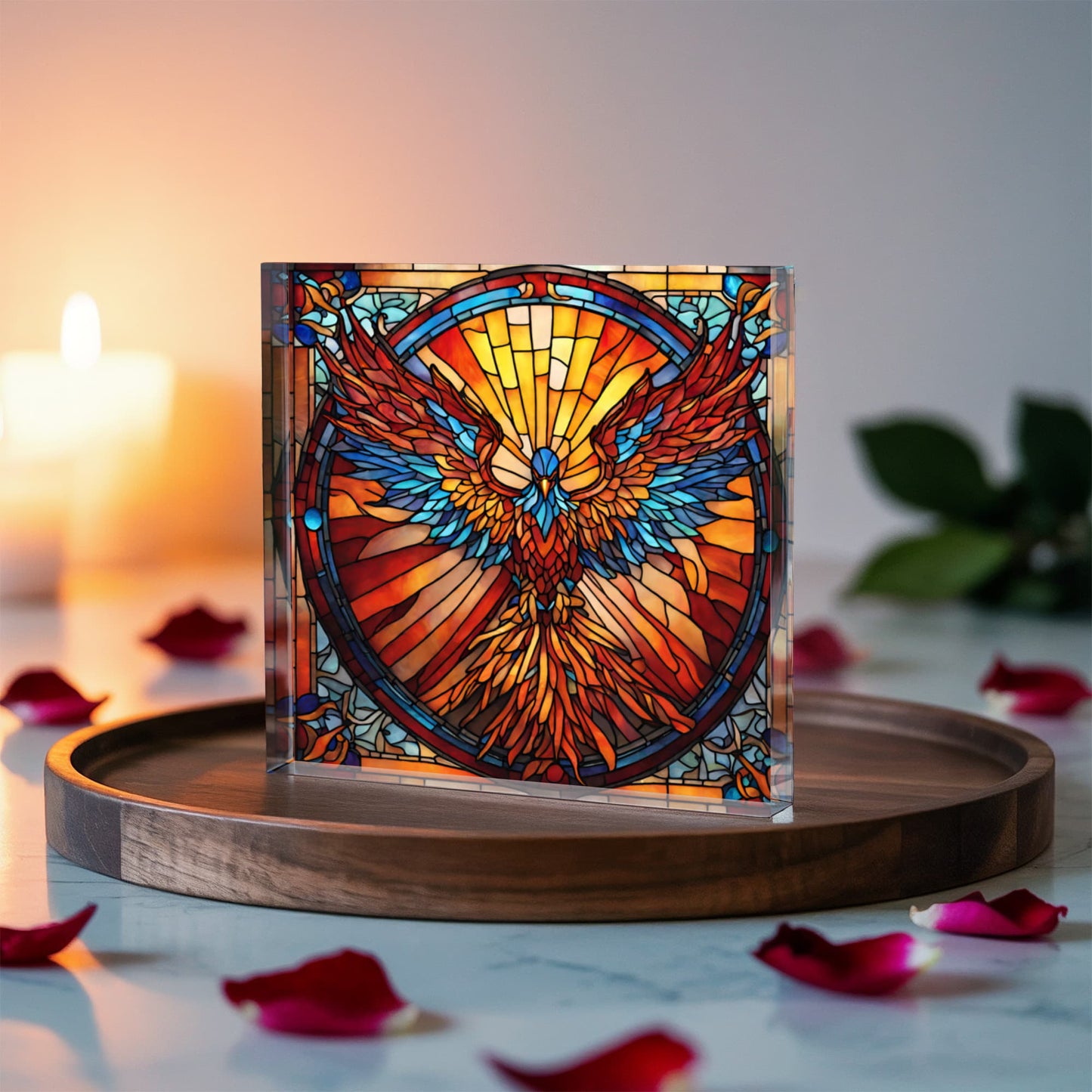 Rising Phoenix Stained Glass Acrylic Decor