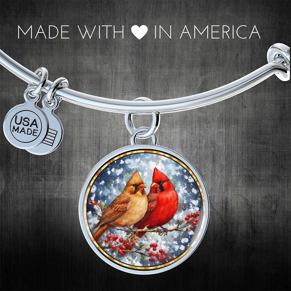 Floral Cardinals Personalized Engraved Necklace Bracelet or Keychain