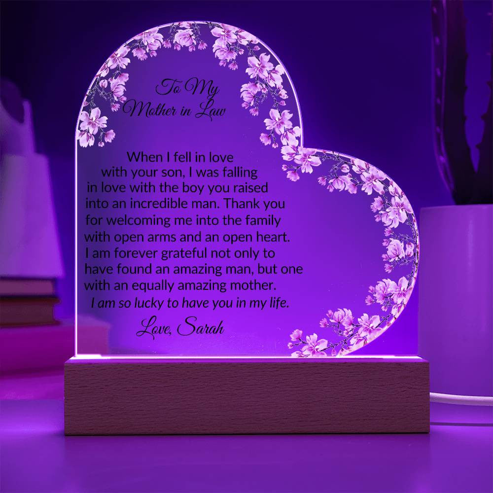 Mother in Law Led Heart Plaque