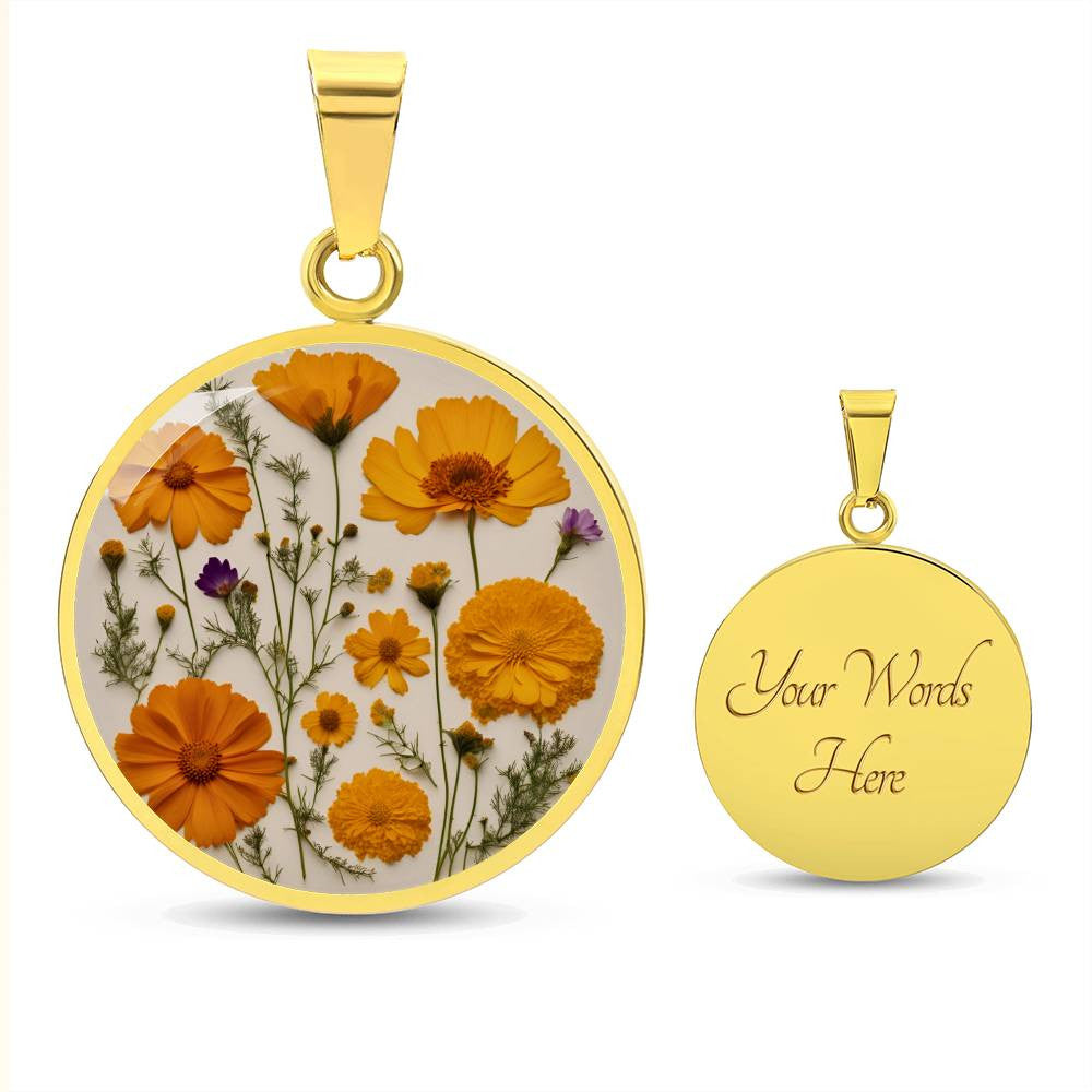 October Birth Month Flower Necklace Marigolds and Cosmos Pendant-[Heartfelt Family Gift]
