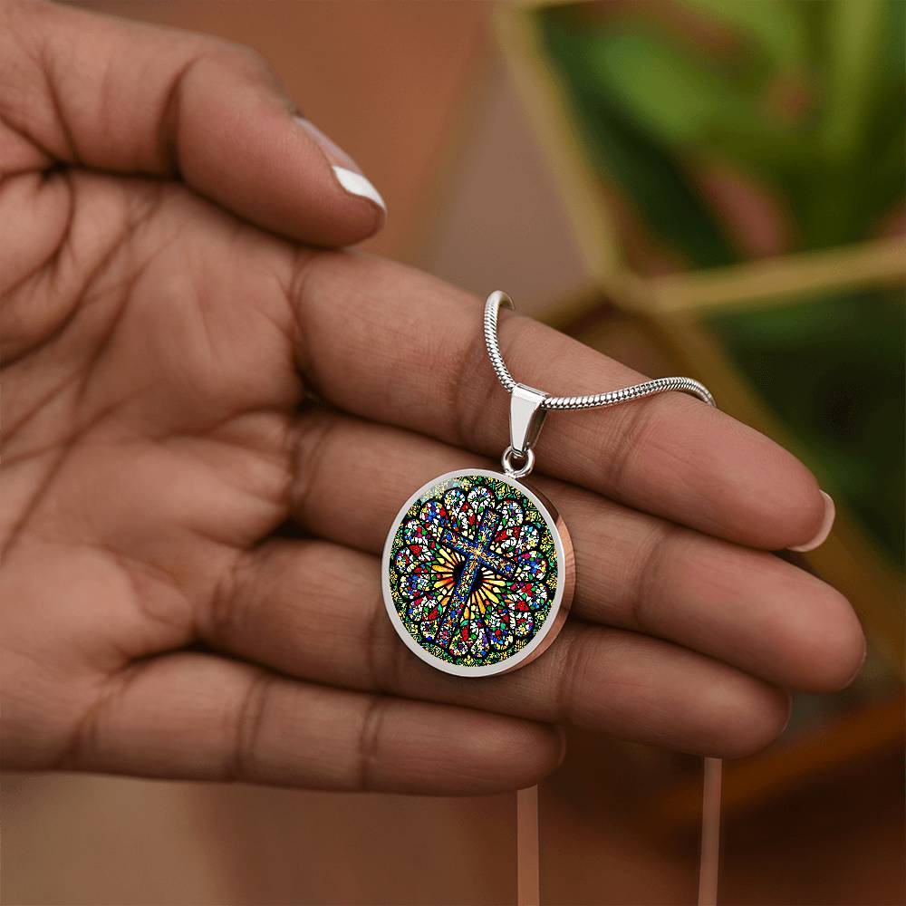 Stained Glass Style Cross Pendant Necklace